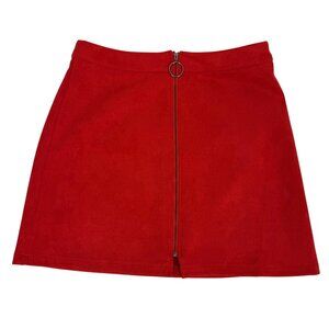 Aryeh Faux-Suede Mini Skirt Zip-Front A-Line Red Size M